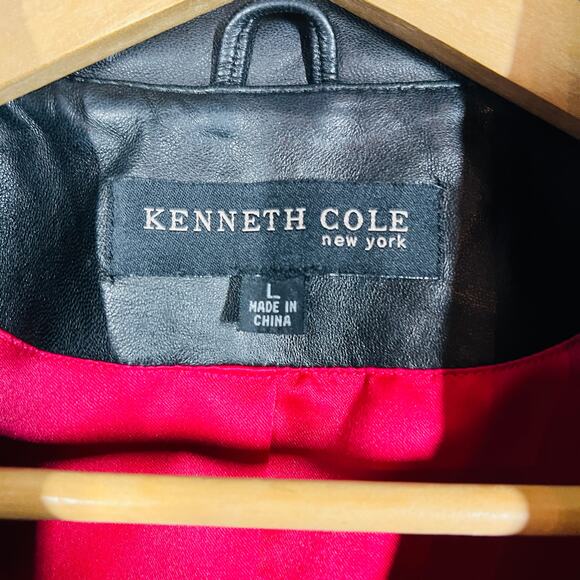 Kenneth Cole Smooth Leather Jacket Coat Black Long Winter - - L - Picture 6 of 6